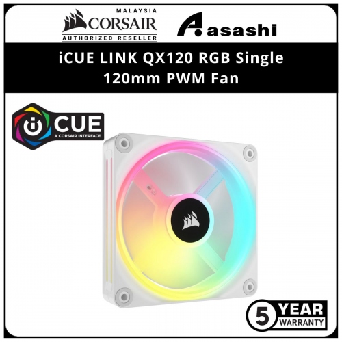 Corsair iCUE LINK QX120 RGB Single (White) 2400RPM 120mm PWM Fan - 5 Years Warranty