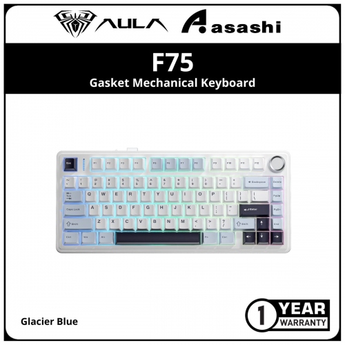 AULA F75 (Glacier Blue) Gasket Mechanical Keyboard 75% 80 Key RGB Tri-Mode Wired Bluetooth 2.4G Gasket Structure Hot-swap Gaming Keyboard