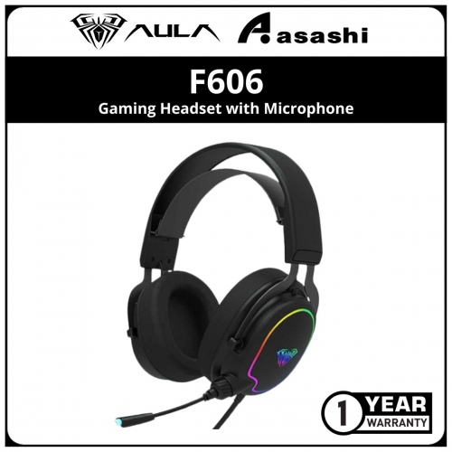 AULA F606 Over-Ear Wired Gaming Headset with Microphone for PC Laptop Phone USB RGB Lighting Power Bass