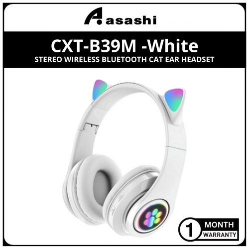 CXT-B39M-WH WIRELESS BLUETOOTH 5.0 CUTE CAT EAR STEREO SOUND HEADSET HEADPHONE WITH RGB LED LIGHT, MICROPHONE, TF CARD SLOT (1mth Warranty)
