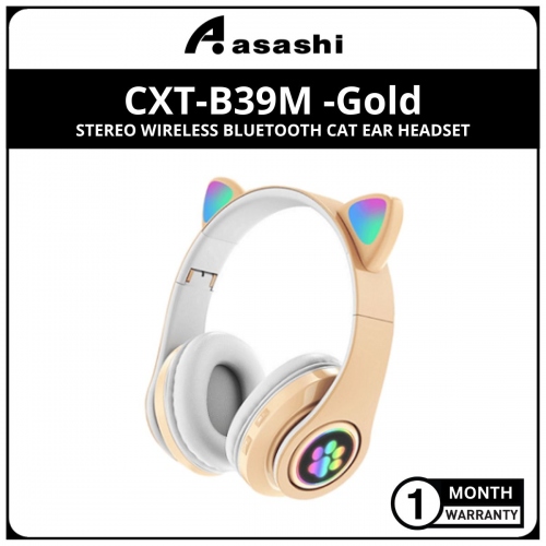 CXT-B39M-GD WIRELESS BLUETOOTH 5.0 CUTE CAT EAR STEREO SOUND HEADSET HEADPHONE WITH RGB LED LIGHT, MICROPHONE, TF CARD SLOT (1mth Warranty)