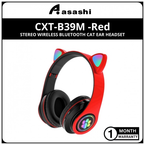 CXT-B39M-RD WIRELESS BLUETOOTH 5.0 CUTE CAT EAR STEREO SOUND HEADSET HEADPHONE WITH RGB LED LIGHT, MICROPHONE, TF CARD SLOT (1mth Warranty)