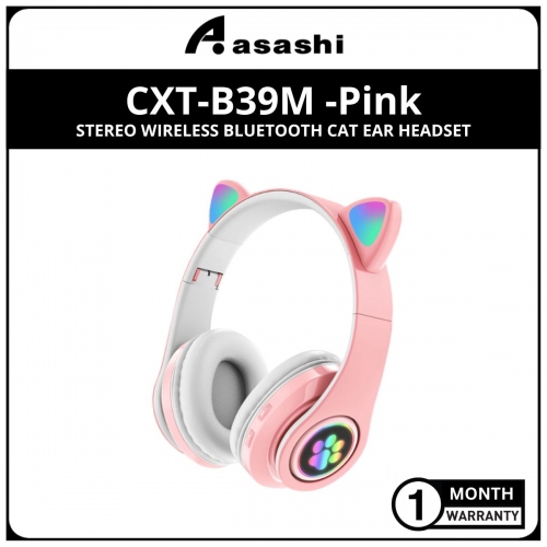 CXT-B39M-PK WIRELESS BLUETOOTH 5.0 CUTE CAT EAR STEREO SOUND HEADSET HEADPHONE WITH RGB LED LIGHT, MICROPHONE, TF CARD SLOT (1mth Warranty)