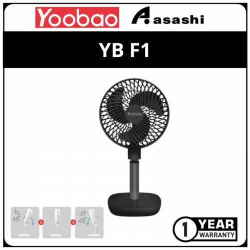Yoobao F1-Black 4000mAh Portable Rechargeable Desk Fan with Low Noise 4 Different Speed (12mths Manufacturer Warranty)