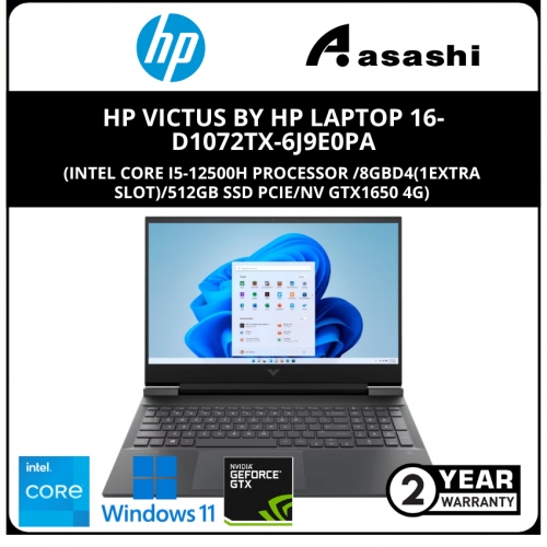 HP Victus by HP Laptop 16-d1072TX-6J9E0PA-(Intel Core i5-12500H Processor /8GBD4(1Extra Slot)/512GB SSD PCIe/NV GTX1650 4G/No ODD/16.1