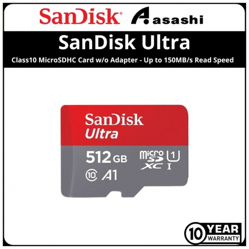 Sandisk (SDSQUAC-512G-GN6MN) Ultra 512GB UHS-I Class10 MicroSDHC Card w/o Adapter - Up to 150MB/s Read Speed