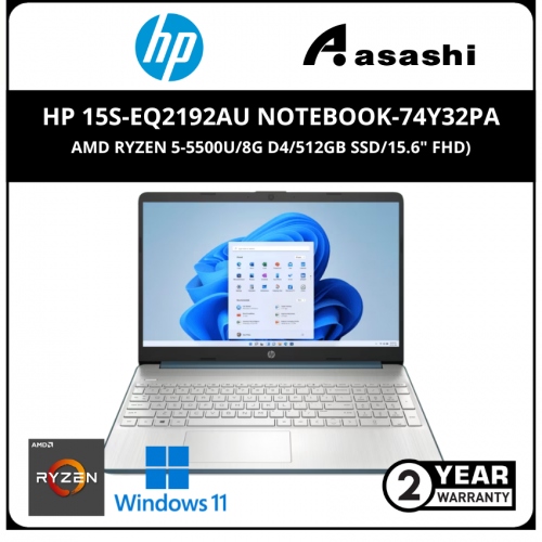 HP 15s-eq2192AU Notebook-74Y32PA- (AMD Ryzen 5-5500U/8G D4/512GB SSD/15.6