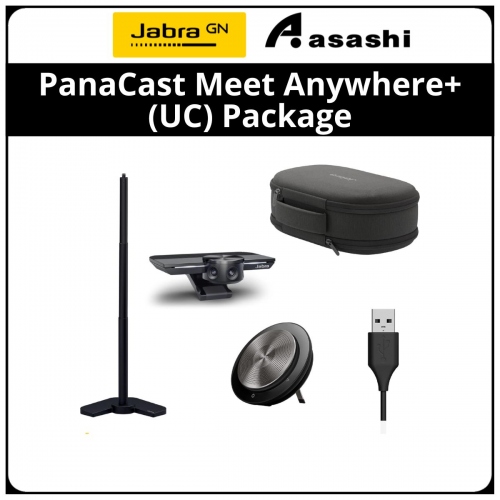 Jabra PanaCast Meet Anywhere+ (UC)
Package: Panacast, Speak 750, 1.8m USB-A to C Cable, Travel Case, Table Stand