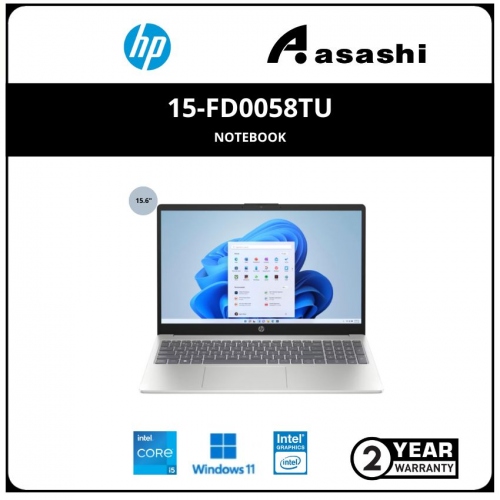 HP 15s-fd0058TU Notebook-7Z8E1PA- (Intel Core i5-1335U/8G D4 (4*2)/512GB SSD/15.6