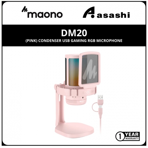 Maono DM20 (Pink) Condenser USB Gaming RGB Microphone (1 yrs Limited Hardware Warranty)