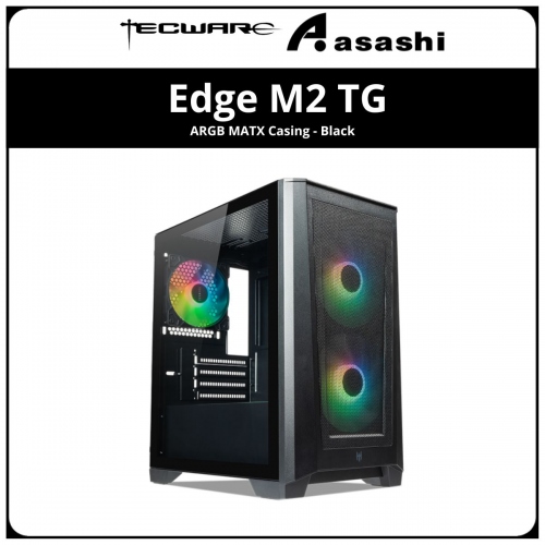 Tecware Edge M2 TG ARGB MATX Casing - Black (2x 140mm + 1x 120mm ARGB Fan)