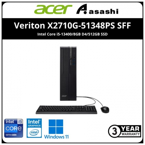 Acer Veriton X2710G-51348PS SFF Commercial Desktop (Intel Core i5-13400/8GB D4/512GB SSD/Intel UHD Graphic/Wifi + BT/Win11Pro/3Y NBD)