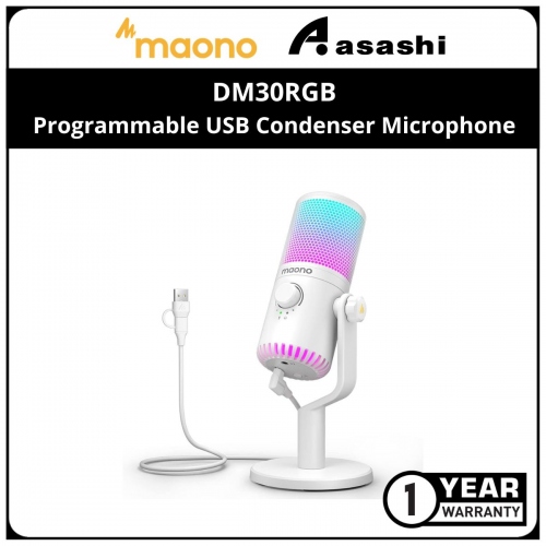 Maono DM30RGB Programmable USB Condenser Microphone - White (1 yrs Limited Hardware Warranty)