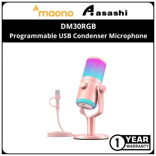 Maono DM30RGB Programmable USB Condenser Microphone - Pink (1 yrs Limited Hardware Warranty)