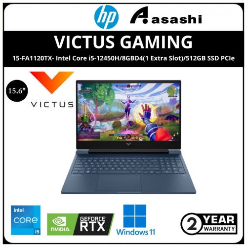 HP Victus Gaming Laptop 15-FA1120TX - 95S62PA - (Intel Core i5-12450H/8GBD4(1 Extra Slot)/512GB SSD PCIe/NV RTX2050 4G/No ODD/15.6