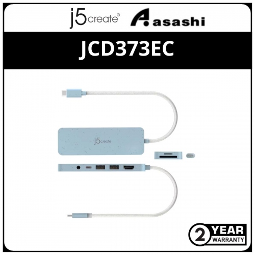 J5Create JCD373EC USB-C Multi-Port Hub with Power Delivery - Cyan (2 yrs Limited Hardware Warranty)