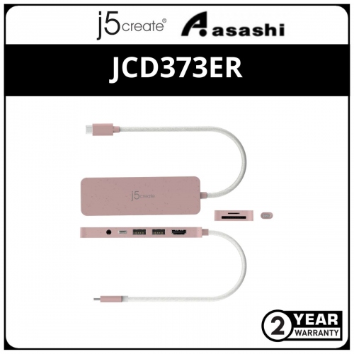 J5Create JCD373ER USB-C Multi-Port Hub with Power Delivery - Rose (2 yrs Limited Hardware Warranty)