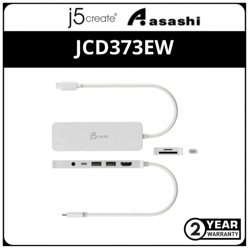 J5Create JCD373EW USB-C Multi-Port Hub with Power Delivery - White(2 yrs Limited Hardware Warranty)