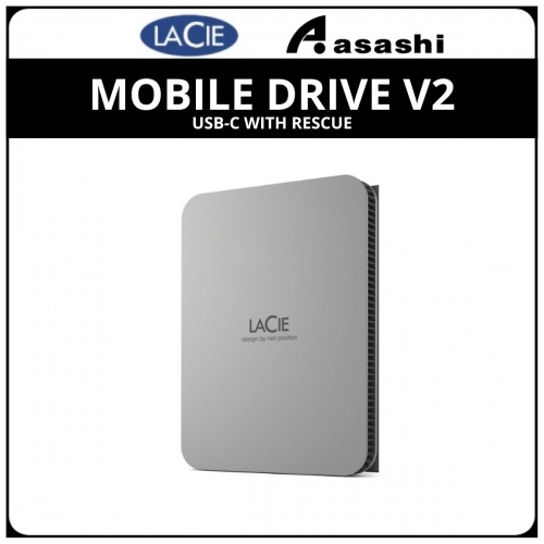 1TB LACIE MOBILE DRIVE V2 USB-C WITH RESCUE (MOON SILVER)(STLP1000400)