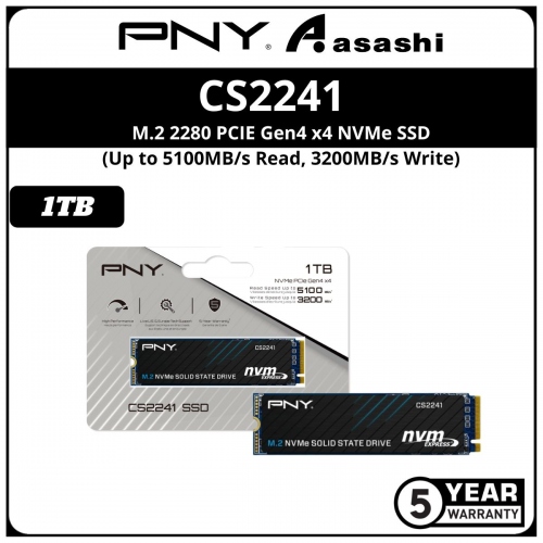 PNY CS2241 1TB M.2 2280 PCIE Gen4 x4 NVMe SSD - M280CS2241-1TB-CL (Up to 5100MB/s Read Speed,4200MB/s Write Speed)