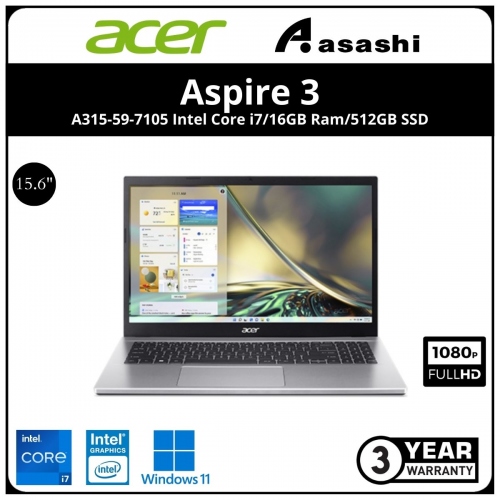 Acer Aspire 3 A315-59-7105 Notebook-(Intel Core i7-1255U/16GB DDR4(8*2)/512GB SSD/15.6