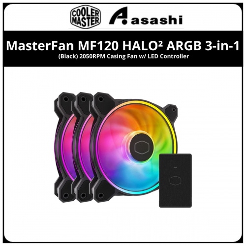 Cooler Master MasterFan MF120 HALO² ARGB 3-in-1 (Black) 2050RPM Casing Fan w/ LED Controller A1