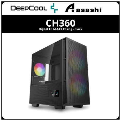 Deepcool CH360 Digital TG M-ATX Casing - Black (2x 140mm + 1x 120mm ARGB Fan)