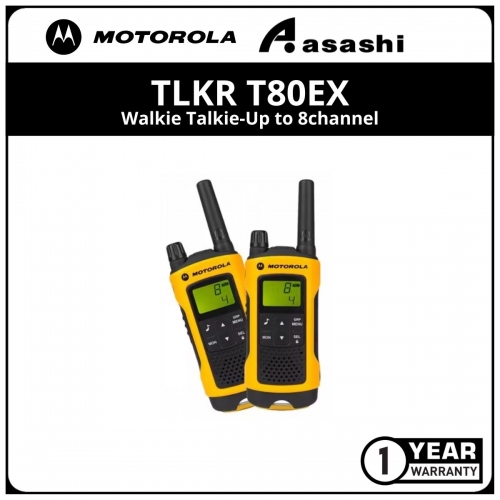 Motorola TLKR T80EX Walkie Talkie-Up to 8channel (1 yrs Limited Hardware Warranty/Adapter,Battery 3 month Limited Hardware Warranty)