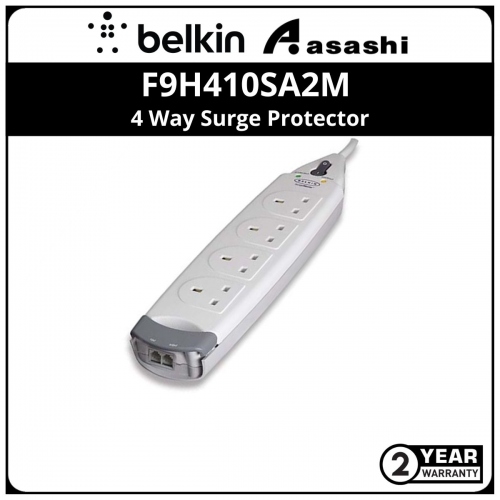 Belkin F9H410SA2M 4 Way Surge Protector with Tel Protection-19,500 Amp Max Spike Current