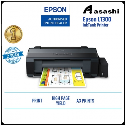 Epson L1300 STD A3+, 4 Colour , Black speed 15.0 ipm, Color speed 5.5 ipm, InkTank Printer (Warranty 1Years + 1Years online Register @ 9,000 Pages Printing)