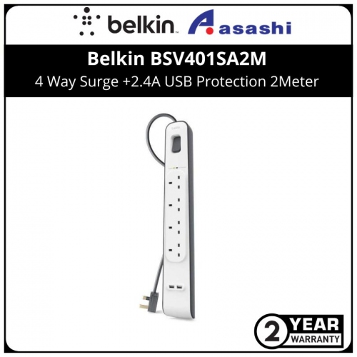 Belkin BSV401SA2M 4 Way Surge +2.4A USB Protection 2Meter