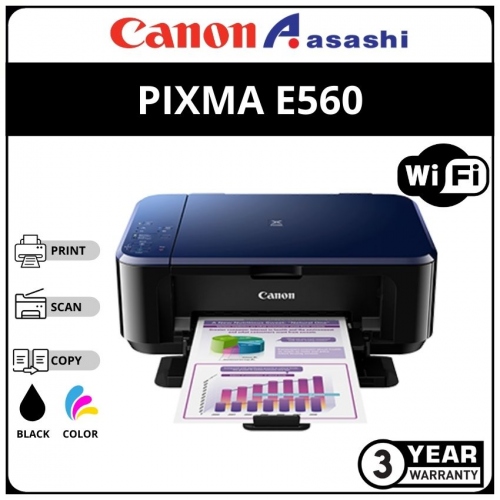 Canon Pixma E560 Inkjet Aio Printer (Print,Scan,Copy,Wireless & Duplex)