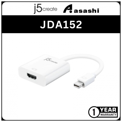 J5Create JDA152 Mini Display Port to HDMI Adapter (2 yrs Limited Hardware Warranty)