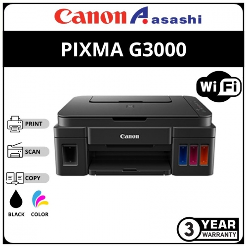 Canon G3000 A4 Ink Efficient Printer (Print,Scan,Copy & Wireless) 3 Yrs Warranty or 30,000pages whichever comes first