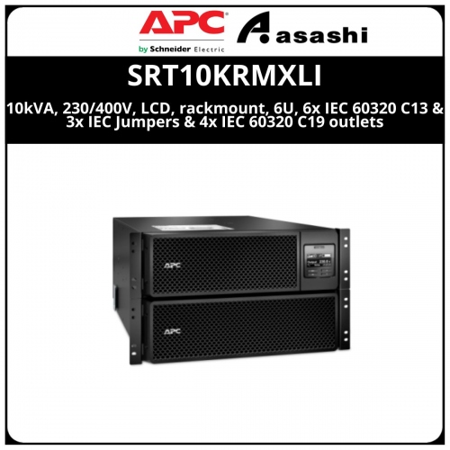 APC Smart-UPS SRT SRT10KRMXLI 10kVA, 230/400V, LCD, rackmount, 6U, 6x IEC 60320 C13 & 3x IEC Jumpers & 4x IEC 60320 C19 outlets