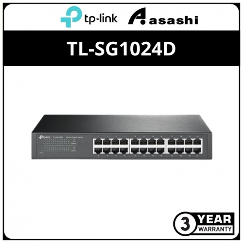 TP-LINK TL-SG1024D 24-port Gigabit Desktop/Rachmount Switch, 24 10/100/1000M RJ45 ports, 13-inch rack-mountable steel case
