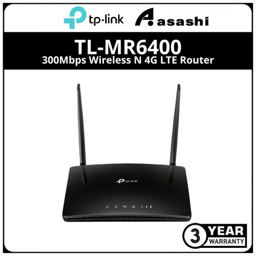 Tp-Link Tl-Mr6400 300Mbps Wireless N 4G LTE Router, 3 x10/100Mbps LAN Ports, 1 10/100Mbps LAN/WAN Port, 1 SIM Card Slot