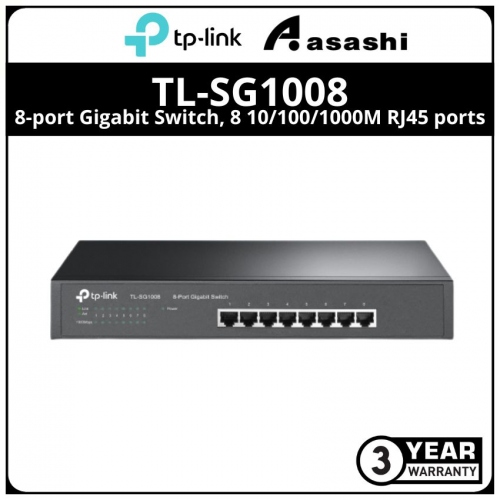 Tp-Link Tl-Sg1008 8-port Gigabit Switch, 8 10/100/1000M RJ45 ports, 1U 13-inch rack-mountable steel case