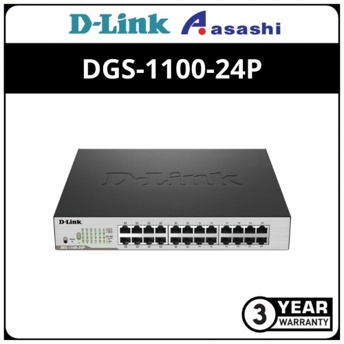 D-Link DGS-1100-24P 24-Port Gigabit PoE Smart Managed Switch (12 x PoE ports, fan)