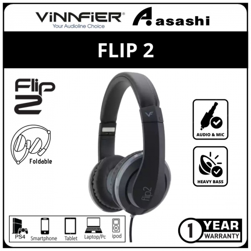 Vinnfier FLIP 2 (Black Grey) Headphones With Built in Mic Headsets