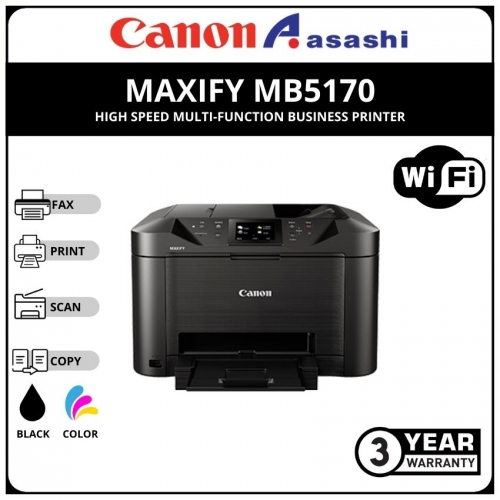 Canon MAXIFY MB5170 AIO Inkjet Printer (A4, Print, Scan, Copy, Fax, WiFi, Wired LAN, USB Flash Memory/3 years On-site Warranty without online registration)