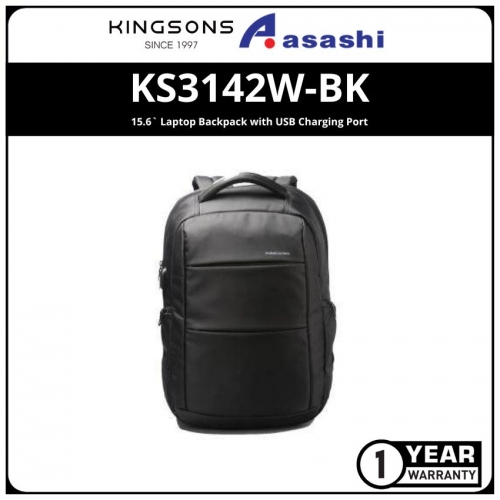 Kingsons KS3142W-BK 15.6` Laptop Backpack with USB Charging Port (1 yrs Limited Hardware Warranty)