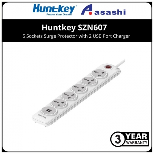Huntkey SZN607 5 Sockets Surge Protector with 2 USB Port Charger (3 yrs Limited Hardware Warranty)