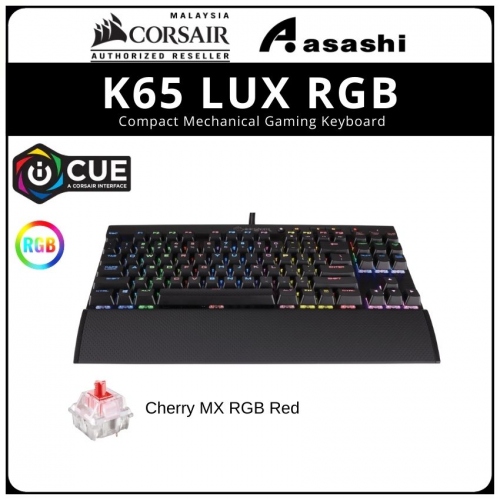 Corsair K65 LUX RGB TKL Compact Mechanical Gaming Keyboard - Cherry MX Red Switch