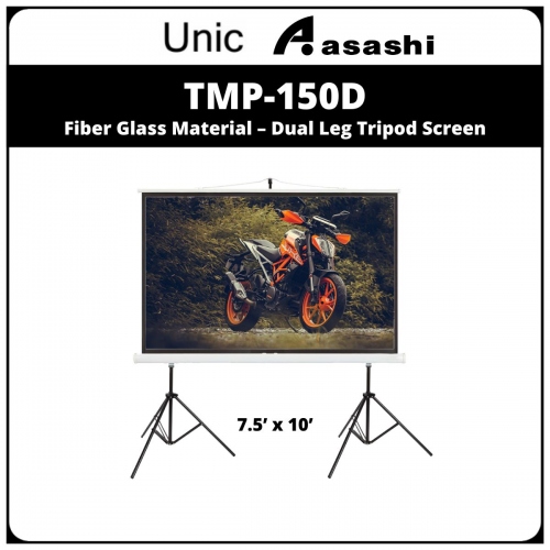 Unic TMP-150D 7.5’ x 10’ Matt White Fiber Glass Material – Dual Leg Tripod Screen