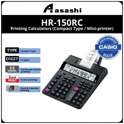 Casio HR-150RC Printing Calculators (Compact Type / Mini-printer) (12months Warrany) MUST KEEP BOX FOR WARRANTY