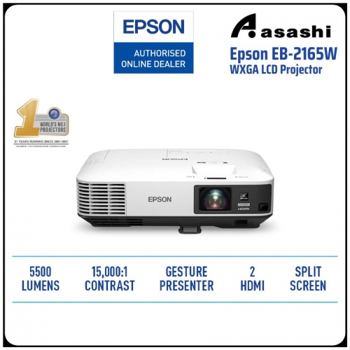 Epson EB-2165W WXGA LCD Projector (5500 lumens/15000:1/WXGA/HDMI+LAN+VGA/16W Speaker/2Y)