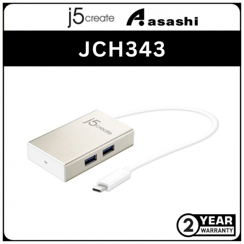 J5Create JCH343 USB USB-C to 4 Port USB Hub (2 yrs Limited Hardware Warranty)