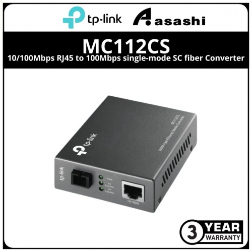 TP-Link MC112CS 10/100Mbps RJ45 to 100Mbps single-mode SC fiber Converter, Full-duplex,Tx:1310nm, Rx:1550nm, up to 20Km