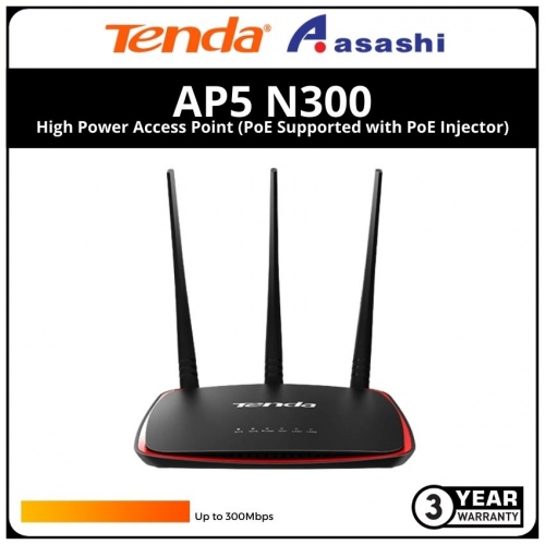 TENDA AP5 N300 Mbps High Power Access Point (PoE Supported with PoE Injector)